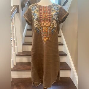Johnny Was olive linen shift dress